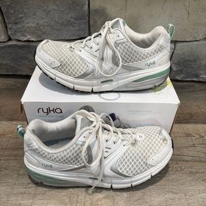RYKA Reform Renew Ortholite Women’s Sneaker, Sz 9.5 White/ Grey/ Light Green